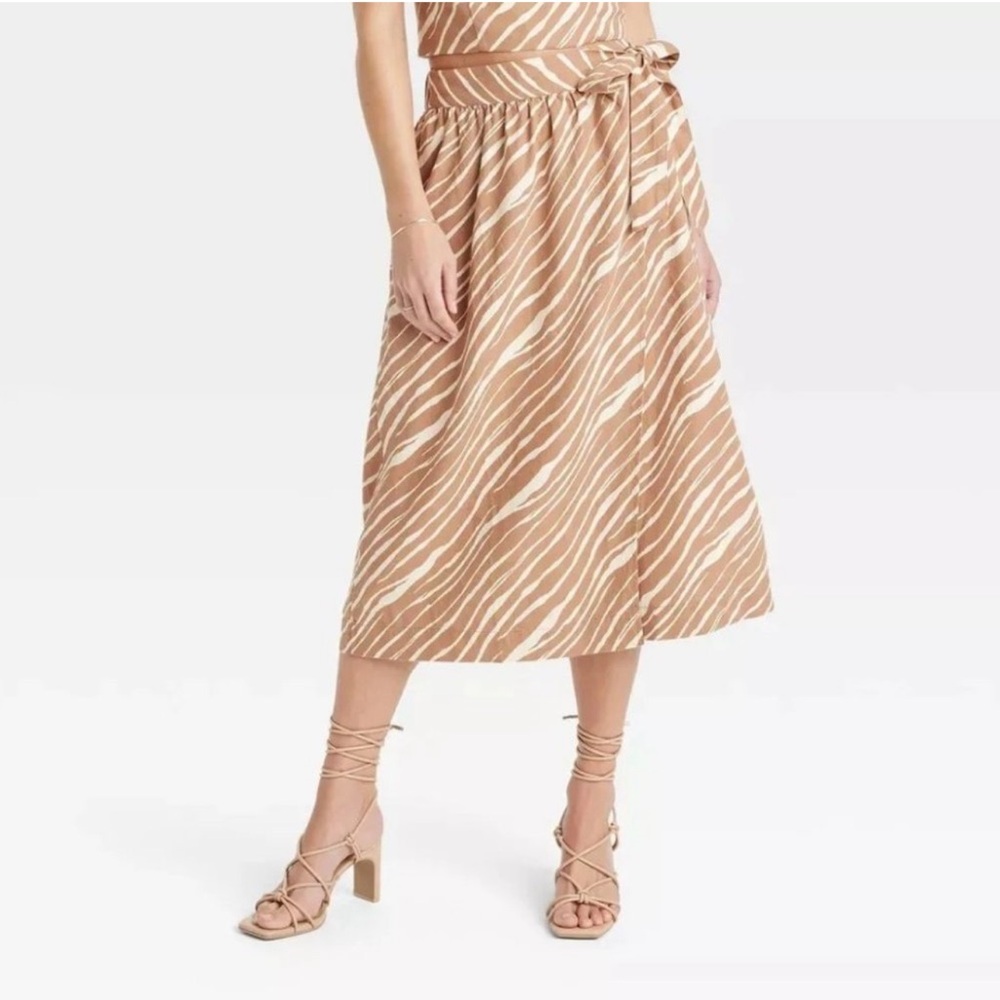 NEW- A New Day Women’s Brown Zebra Print Wrap A-Line Linen Skirt